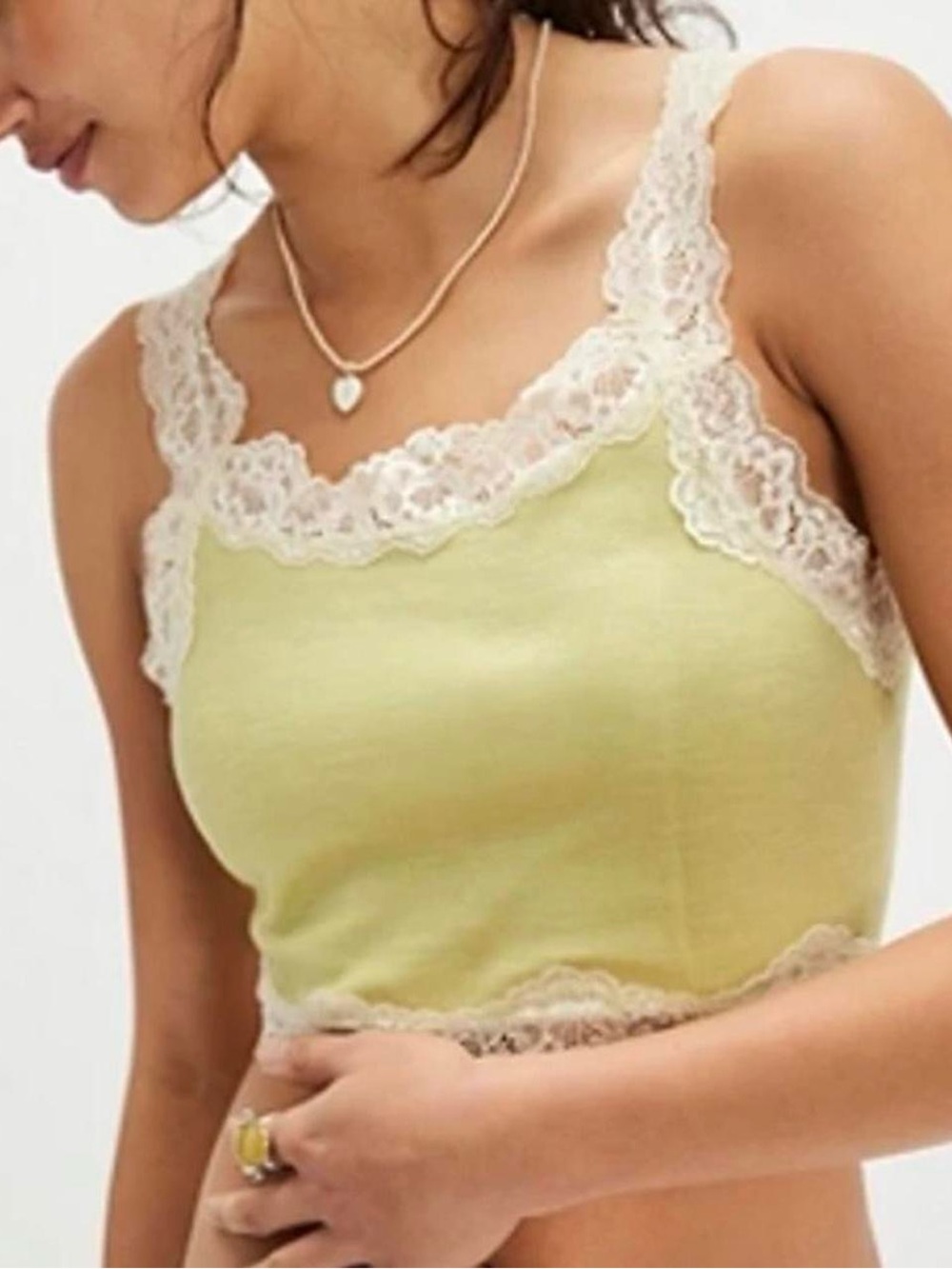 Free People Oh My Darling Crop Top Lace Cami Tank Large Whispering Willow green
